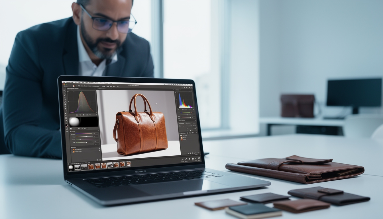 Edición de fotografías de producto en pantalla de ordenador con software de retoque