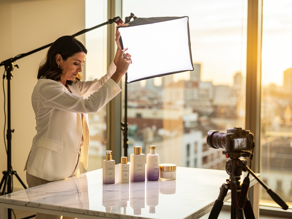Configuración profesional de fotografía de producto con iluminación de estudio